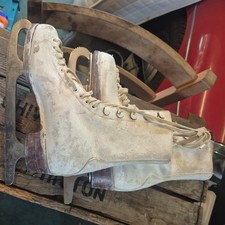 Rare Pair Antique Victorian John Wilson Ice Skate Boots kangaroo  XMAS DISPLAY