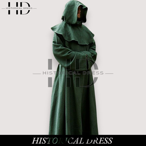 Men green wool monk robe - green,