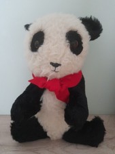 Vintage 1930s ? Stuffed Panda Teddy Bear With Glass Eyes. No Label