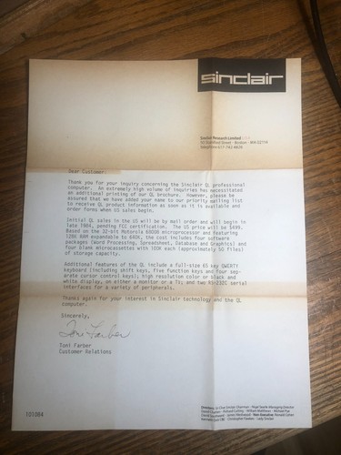 Letter from sinclair research - from,