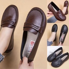 Ladies Wide Fit Shoes Slip On Womens Memory Foam Work Leather Loafer Shoe Size