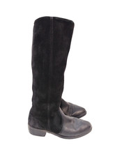 Morlands Black Suede Sheepskin Knee High Zip Boots Made in England Womens Size 4