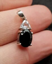 Small Sterling 925 Silver Jet Black Coloured Gemstone Pendant. 