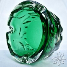 PAVEL HLAVA CRYSTALEX VINTAGE CZECH ART GLASS ASHTRAY BOWL - GREEN - 11.5cm (01)