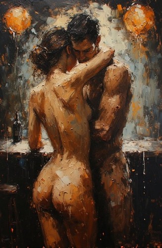 Naked female male embracing - naked, female/male