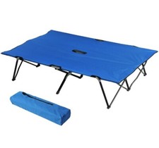 Outsunny Double Camping Folding Cot Outdoor Portable Sleeping Bed, Blue