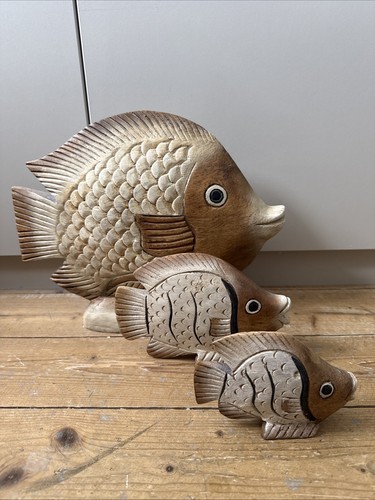 Set brown wooden fish - wooden,