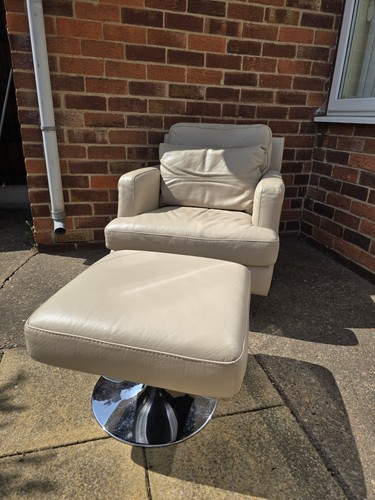Cream leather swivel - leather, armchair