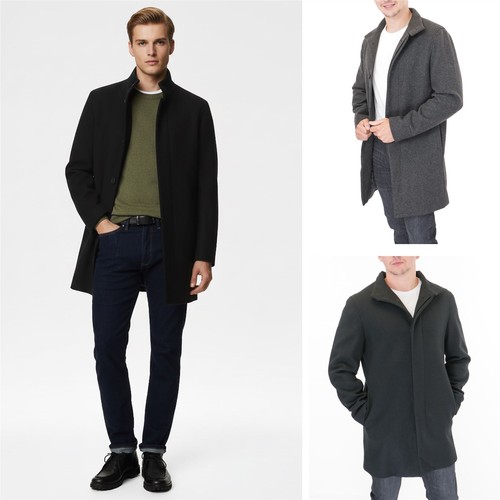Mens funnel neck coat wool - m&s,