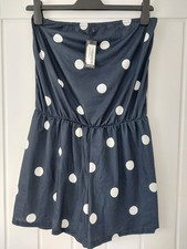LADIES BOOHOO NAVY BLUE SPOTTED PLAYSUIT size 16 NEW WITH TAGS