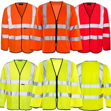 Hi Viz Jerkin Long Sleeve Hi Vis Zip Vest Yellow Orange EN20471 Class 3 Jacket