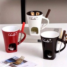 Chocolate Fondue Mugs,Premium Chocolate Fondue Coffee Cup with Fork Melting Mug