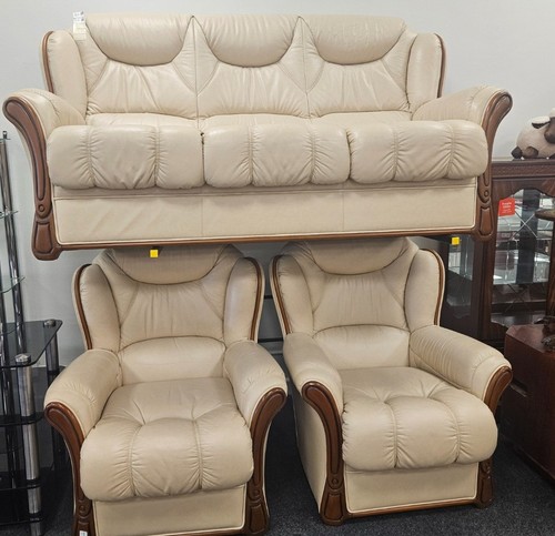 Cream leather piece suite - 3,