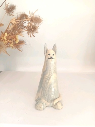 Pottery cat ornament blue - cat, ornament,