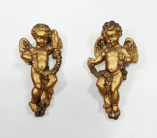 Rococco Style Chalk Ware Plaster Wall Cherubs Antique Gold Colour  14cm Decor