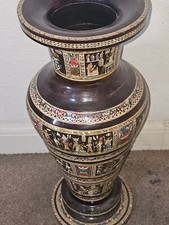 Exquisite Egyptian MOP Inlaid Floor Vase w/ Pharaoh Scenes - Handmade AS IS