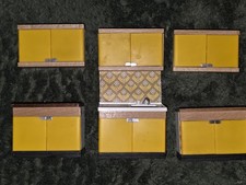 Vintage Lundby Dolls House Yellow Kitchen Units Sink Cupboards Worktop Unit 