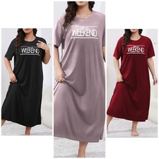 New Plus Size Casual Lounge Dress Nightdress Weekend Long Short Sleeve