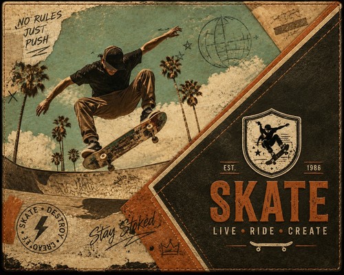 Retro skateboard unique art - retro,
