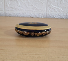 Vintage Limoges Porcelain Oval Trinket Box Cobalt Blue Gold