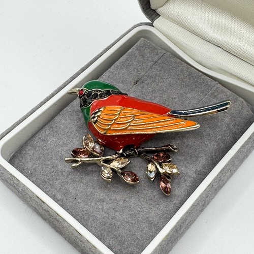 Vintage enamel crystal robin - vintage,