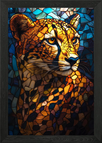 Stained glass cheetah framed - glass,