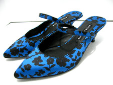 Alice Olivia Shoes Womens 7 Blue Floral Print Satin Strap Slingback Kitten Heel