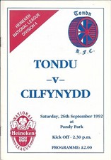 Tondu v Cilfynydd 26 Sep 1992