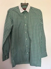 Clements & Church Green Check Shirt Mens 15” Contrast Collar  Smart Casual