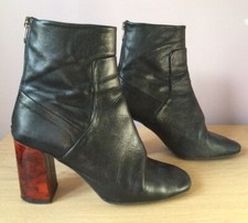 TOPSHOP ANKLE BOOTS SIZE 37 (4UK) BLACK LEATHER MARBLE BLOCK HIGH HEEL BACK ZIP 