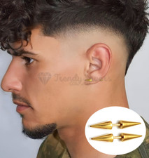 Pair of Gold Surgical Steel Cone Spike Shape Gothic Rock Screwback Stud Earrings