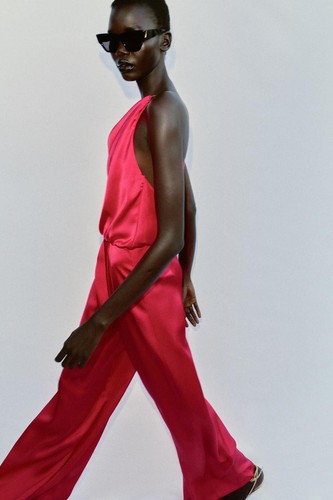 Zara red satin asymmetric - satin,