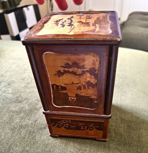 Vintage inlaid wood cigarette - wood,