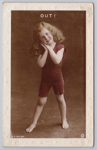 Rppc cute girl bathing suit - cute,