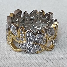 925 Sterling Silver Gold-Plated QVC Diamonique Wide Band Cocktail Ring Size O