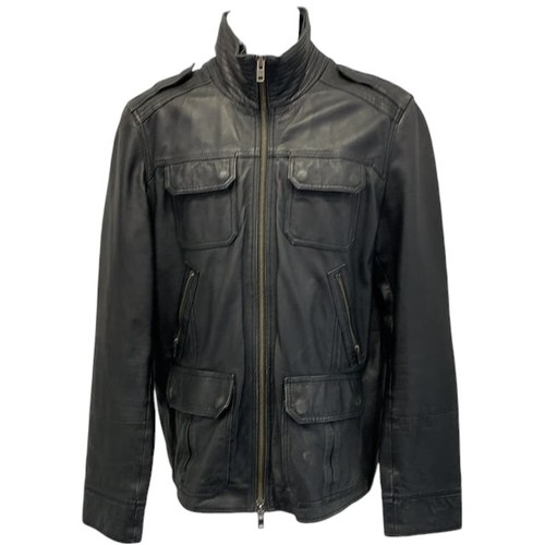 Reiss black leather military - black,