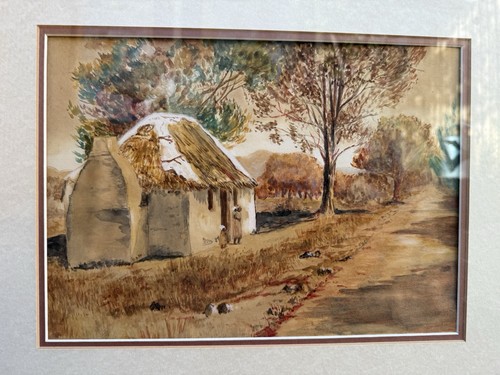 Watercolour village scene - village,