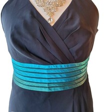 Designer Ben De Lisi @ Debenhams Black Turquoise Halter Occasion Dress Size 16 