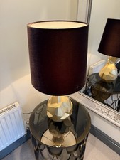 Porta Romana Faceted Table Lamp, Gold & Chocolate Brown Luxury Velvet Shade