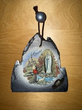 Lourdes Souvenir Vintage Domed Bubble Virgin Mary Scene Slate Wall Hanging Decor