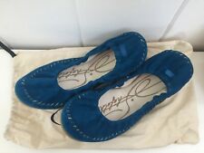 Shofolk Folk Clothing Suede Peacock Blue Pump Boho Flat Shoes Designer Size 6/39