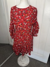 Maje Rahimi Red Floral Print Ruffle Wrap Mini Dress Womens Size 1 UK 8