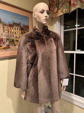 29" Hip Length Beige Sheared Beaver Real Fur Coat Jacket 12P / 14P Large Petite