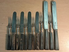 Antique Sheffield Steel Horn Handled Cutlery Knives and Forks x 6 Alexander