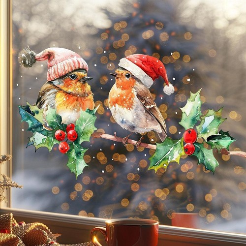 Christmas birds window - christmas,
