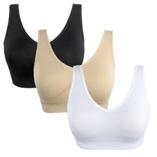 3 PACK Womens Ladies Sports Sleep Comfort Bras Full Cup Non-Wired Seamless Soft