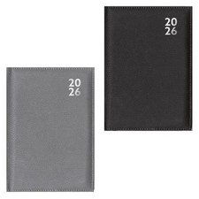 2026 Diary A6 Faux Leather Day Per Page Daily Planner Organiser Gift Black Grey