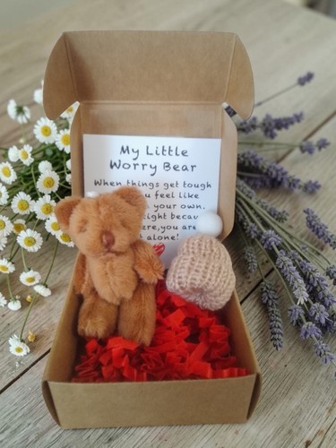 Brown worry bear box a - worry,