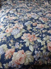 vintage 1980's BHS navy blue floral double duvet cover x2 pillow cases set