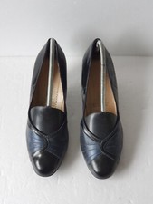 VAN DAL Ladies Black Navy  Leather Slip On Court Shoes UK(4E)EU(37) VL-2396DB 